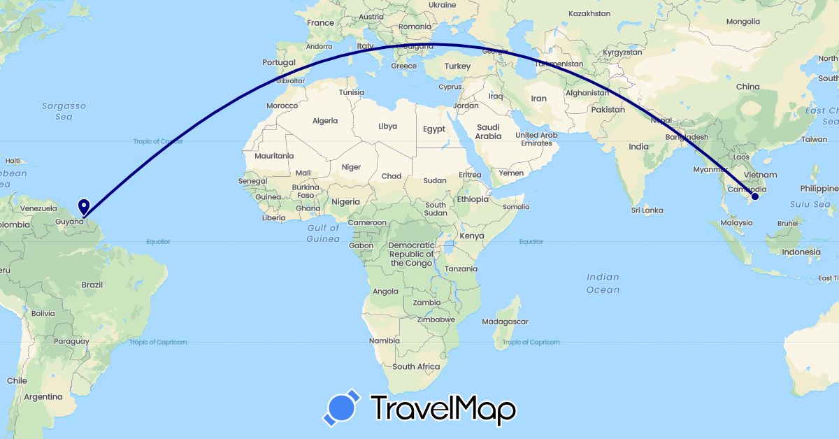 TravelMap itinerary: driving in Suriname, Vietnam (Asia, South America)